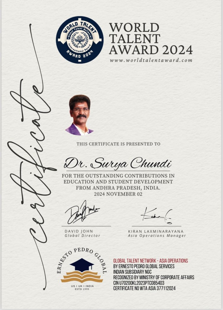 Dr. Surya Chundi: A Leader Who is Revolutionizing Education with the World Talented Award 2024